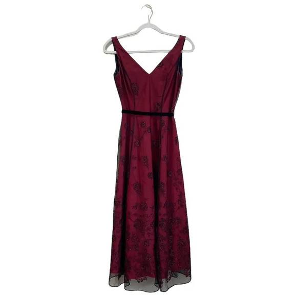 ADRIANNA PAPELL Vintage 90s Goth Prom Evening Dress Burgundy Red Size 4P  Vampire